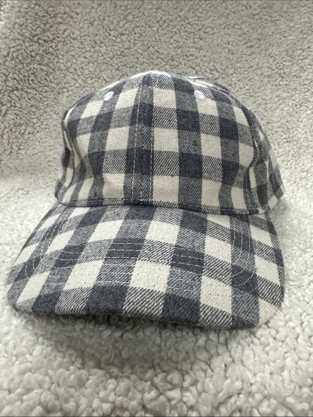 Cocus Pocus  Gray & Cream Plaid Flannel Ball Cap—One Size—Adjustable